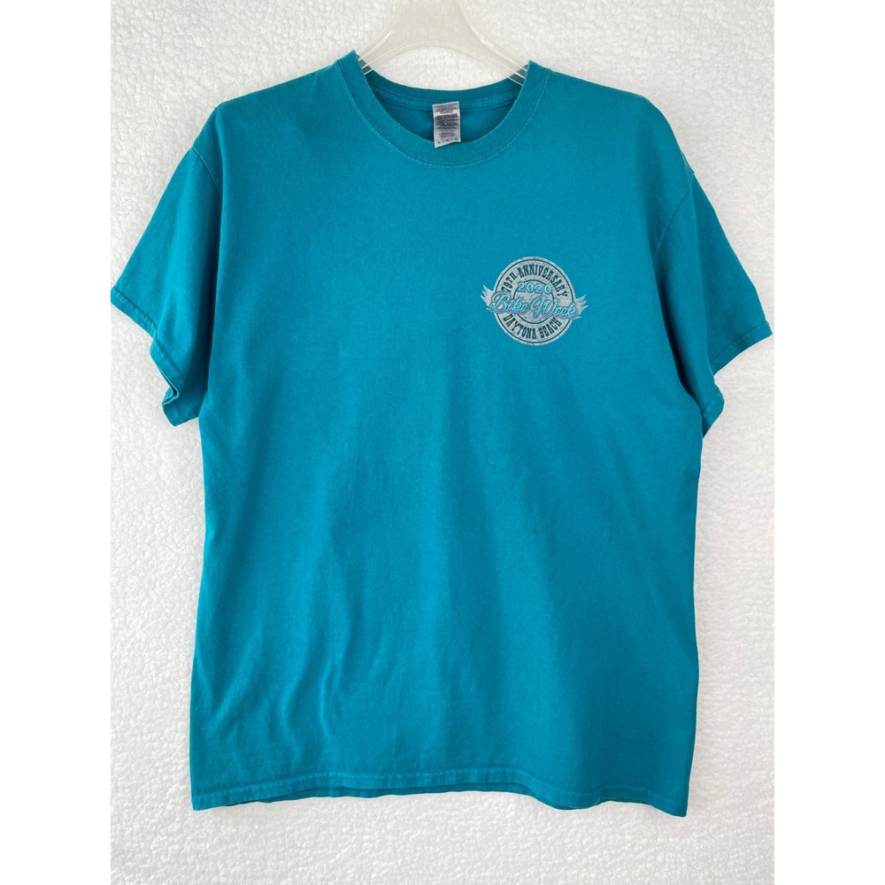 Gildan Mens Daytona Beach Bike Week 2020 79th Anniversary Teal T-Shirt Large